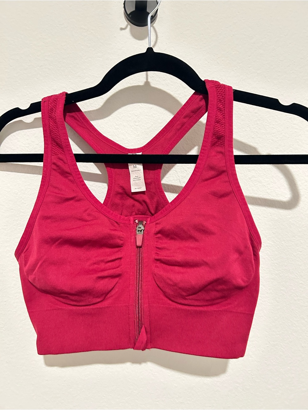 90 Degree By Reflex Front-Zip Racerback Sports Bra - Hot Pink